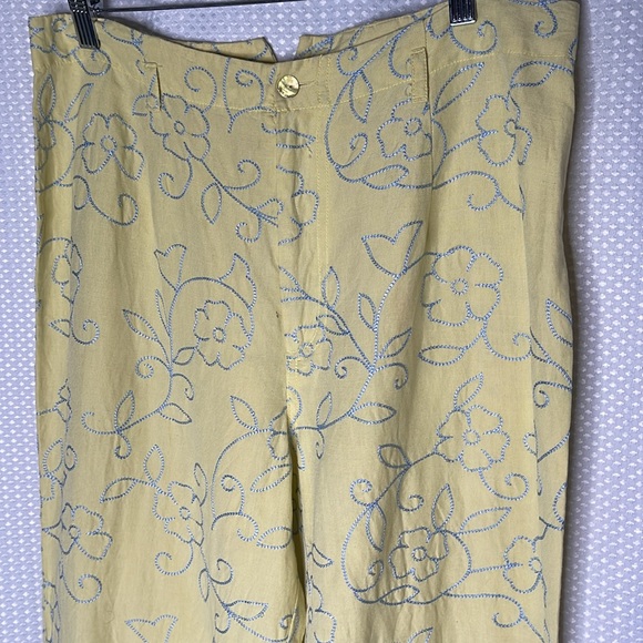Debra deRoo Embroidered Pants Silk Linen Blend High Rise Vacation Sz M - Picture 3 of 11